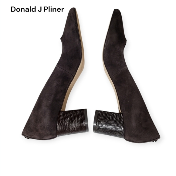 Donald J Pliner Stephani Leather Suede Brown Heel Pump Dress Career Shoe Women 8 - Picture 4 of 7